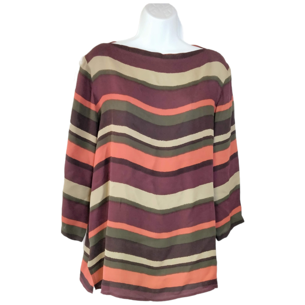 Silk Club Blouse Womens Medium Brown Maroon Full Silk Striped Vintage Career